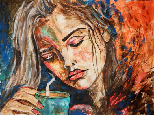 Frau Nr.4; 31x41 cm; Acryl auf Leinenpapier hinter Plexiglas; gerahmt; Preis € 200,-