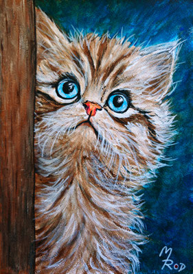 KATZE Nr.46, 30x21 cm, Acryl auf Aquarellpapier hinter Plexiglas inklusive Rahmen (NICHT ERHÄLTLICH)