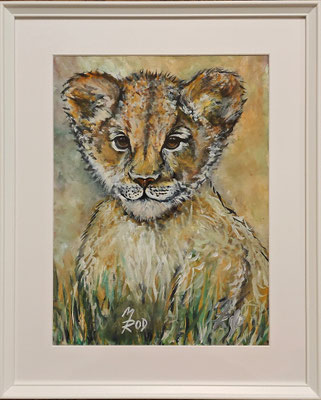 LÖWE Nr.4; 51,5x41,5 cm; Aquarell/Gesso mit Passepartout, Plexiglas und Rahmen (Original nicht mehr erhältlich) 