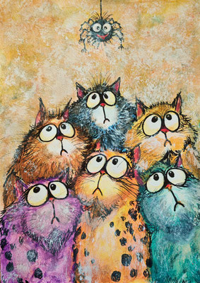 (noch nicht fertiggestellt) - COOL CATS Nr.3; 30,5x21,5 cm; Acryl auf Aquarellpapier hinter Plexiglas inklusive Rahmen; Preis € 120,-