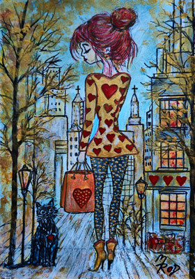 SHOPPING QUEEN Nr.1, 30x21 cm, Acryl auf Aquarellpapier hinter Plexiglas inklusive Rahmen (NICHT ERHÄLTLICH) 