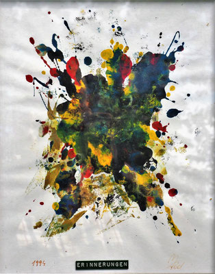 ERINNERUNGEN; DIN A4; Lack auf Papier mit Metallrahmen; Preis € 200,-