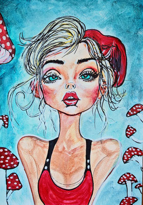 MÄDCHEN Nr.2, 30x21 cm, Acryl auf Aquarellpapier hinter Plexiglas inklusive Rahmen, Preis € 120,-