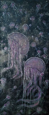  JELLYFISH SWARM; 58x25 cm; Mixed Media Art auf Leinen (Original nicht mehr erhältlich)