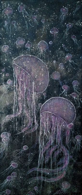  JELLYFISH SWARM; 58x25 cm; Mixed Media Art auf Leinen (Original nicht mehr erhältlich)