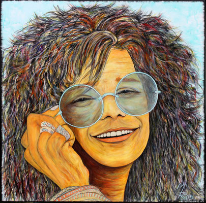 JANIS JOPLIN; 80x80 cm; Acryl auf Leinen mit Schlussfirnis seidenmatt; Preis € 450,-