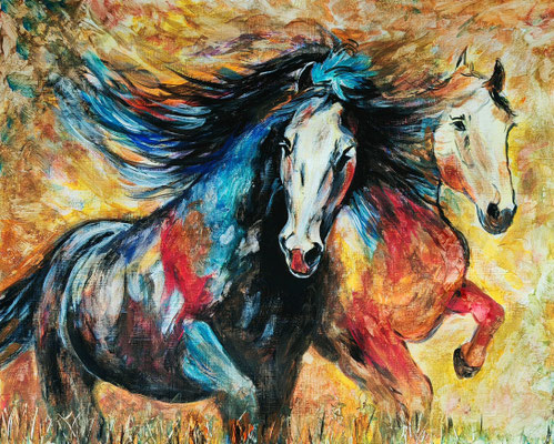 (noch nicht fertiggestellt) PFERDE Nr.1; 50x40 cm; Acryl inkl. Rahmen und Plexiglas; Preis € 250,-