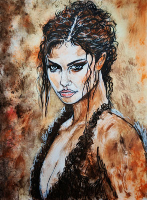FRAU 5, 40x30 cm, Acryl auf Leinenpapier hinter Plexiglas inklusive Rahmen, Preis € 200,-