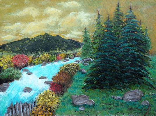 MOUNTAIN CREEK II; 42x56 cm; Öl auf Malplatte mit Schlussfirnis seidenmatt; Preis € 250,-
