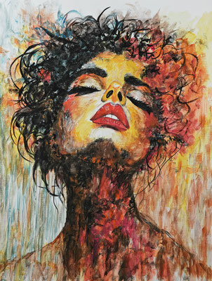 FRAU Nr.1; 53x43 cm; Acryl auf Leinenpapier hinter Klarsichtschutz; gerahmt; Preis € 250,-