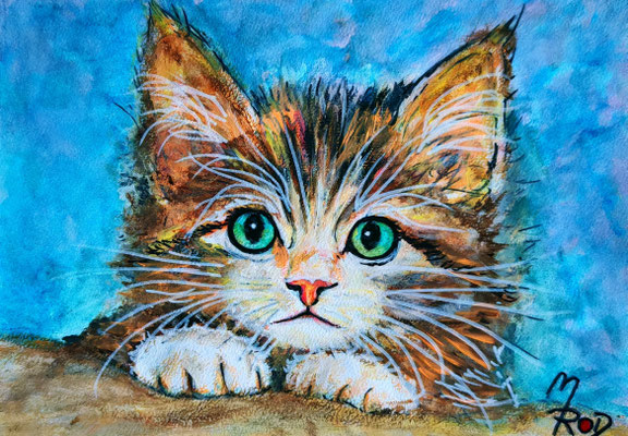 KATZE Nr.40; 21,5x30,5 cm; Acryl auf Aquarellpapier hinter Plexiglas inklusive Rahmen; Preis € 120,-
