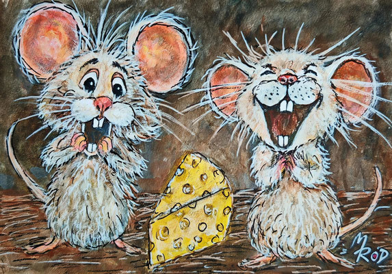 MÄUSEPARTY Nr.1, 21x30 cm, Acryl auf Aquarellpapier hinter Plexiglas inklusive Rahmen (NICHT ERHÄLTLICH) 