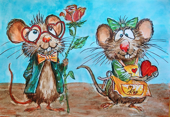 ROMEO & JULIA Nr.19, 21x30 cm, Acryl auf Aquarellpapier hinter Plexiglas inklusive Rahmen, Preis € 120,- 