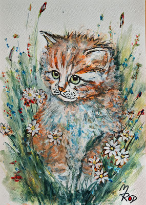 KATZE Nr.47; 30,5x21,5 cm; Acryl auf Aquarellpapier hinter Plexiglas inklusive Rahmen; Preis € 120,-
