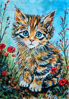 KATZE Nr.38, 30x21 cm, Acryl auf Aquarellpapier hinter Plexiglas inklusive Rahmen (NICHT ERHÄLTLICH)