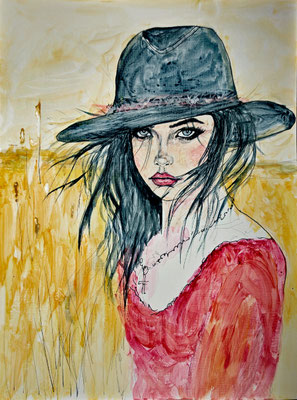 Frau Nr.5; 31x41 cm; Acryl auf Leinenpapier hinter Plexiglas; gerahmt; Preis € 200,-