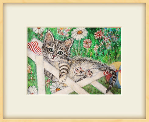 KATZE Nr.29; 41,5x51,5 cm; Aquarell mit Passepartout, Plexiglas und Rahmen (Original nicht mehr erhältlich) 