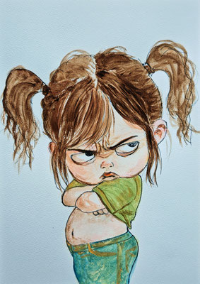 (noch nicht fertiggestellt und bereits vorreserviert) MÄDCHEN MIT ZÖPFEN Nr.2; 30,5x21,5 cm; Acryl auf Aquarellpapier hinter Plexiglas inklusive Rahmen (Original nicht mehr erhältlich)