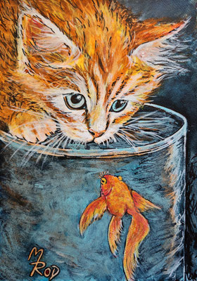 KATZE Nr.43; 30,5x21,5 cm; Acryl auf Aquarellpapier hinter Plexiglas inklusive Rahmen (Original nicht mehr erhältlich) 