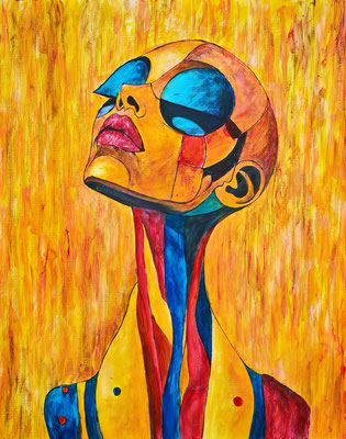 DIE ANDROIDIN Nr.1, 50x40 cm, Acryl auf Leinenpapier hinter Plexiglas inklusive Rahmen, Preis € 250,-