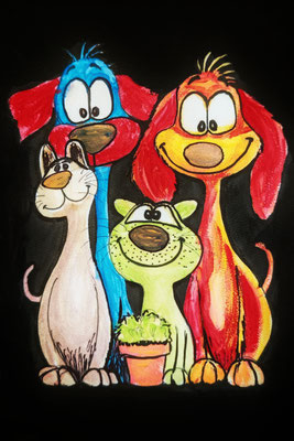 (noch nicht fertiggestellt) - FUNNY DOG Nr.1; 30,5x21,5 cm; Acryl auf Aquarellpapier hinter Plexiglas inklusive Rahmen; Preis € 120,-