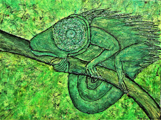 CHAMÄLEON, 60x80 cm, Mixed Media Art auf Leinen, Preis € 350,-