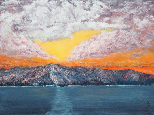 SUNSET; 42x56 cm; Öl auf Malplatte mit Schlussfirnis seidenmatt; Preis € 250,-