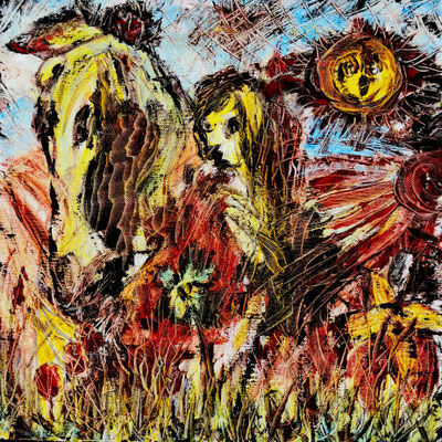 MÄDCHEN MIT PFERD; 40x40 cm; Öl/Acryl auf Leinen; Preis € 250,-