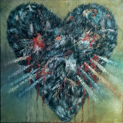 HEART ATTACK; 80x80 cm; Öl auf Leinen mit Schlussfirnis seidenmatt; Preis € 550,-