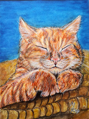 KATZE Nr.5; 51,5x41,5 cm; Aquarell mit Passepartout und Rahmen (Original nicht mehr erhältlich) 