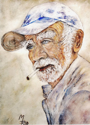 ALTER MANN Nr.1, 40x30 cm, Acryl auf Aquarellpapier hinter Plexiglas inklusive Rahmen (NICHT ERHÄLTLICH) 