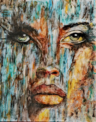 FRAU Nr.2; 53x43 cm; Acryl auf Leinenpapier hinter Klarsichtschutz; gerahmt; Preis € 250,-