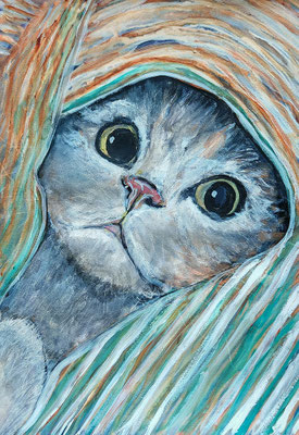 (noch in Arbeit) KATZE Nr.25; 51,5x41,5 cm; Aquarell/Gesso mit Passepartout, Plexiglas und Rahmen