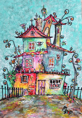 MY HOME IS MY CASTLE Nr.2, 30x21 cm, Acryl auf Aquarellpapier hinter Plexiglas inklusive Rahmen (NICHT ERHÄLTLICH) 
