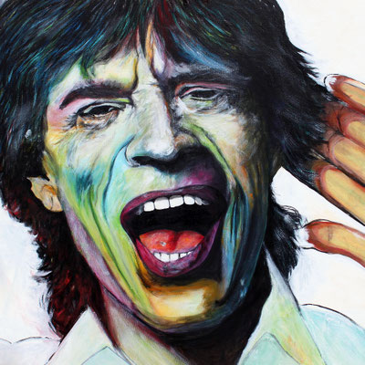 MICK JAGGER Nr.3; 80x80 cm; Acryl auf Leinen mit Schlussfirnis seidenmatt; Preis € 450,-