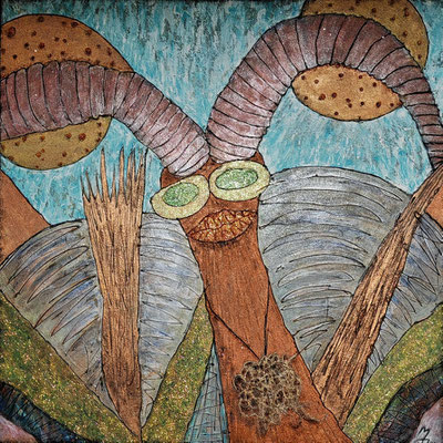 MISS FUTURVERSUM; 100x100 cm; Mixed Media (Metallic-Farben, Heißkleber und Glitter) auf Leinen; Preis € 650,-