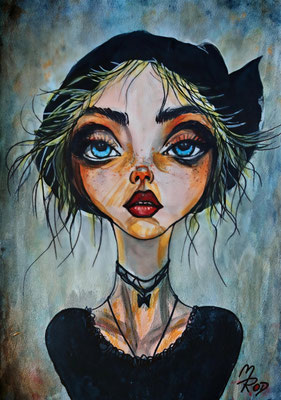 MÄDCHEN Nr.4, 30x21 cm, Acryl auf Aquarellpapier hinter Plexiglas inklusive Rahmen, Preis € 120,-