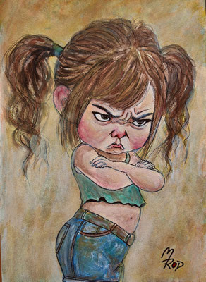 (noch nicht fertiggestellt) MÄDCHEN MIT ZÖPFEN Nr.3; 30,5x21,5 cm; Acryl auf Aquarellpapier hinter Plexiglas inklusive Rahmen