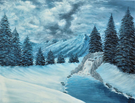 WINTER; 58x76 cm; Öl auf Leinen mit Schlussfirnis seidenmatt; Preis € 350,-