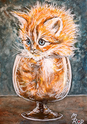 KATZE Nr.41; 30,5x21,5 cm; Acryl auf Aquarellpapier hinter Plexiglas inklusive Rahmen (Original nicht mehr erhältlich) 