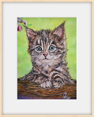 KATZE Nr.14; 52x42 cm; Aquarell/Gesso mit Passepartout, Glasscheibe und Rahmen (Original nicht mehr erhältlich) 