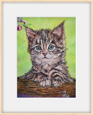 KATZE Nr.14; 52x42 cm; Aquarell/Gesso mit Passepartout, Glasscheibe und Rahmen (Original nicht mehr erhältlich) 