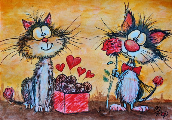 ROMEO & JULIA Nr.21, 21x30 cm, Acryl auf Aquarellpapier hinter Plexiglas inklusive Rahmen, Preis € 120,- 