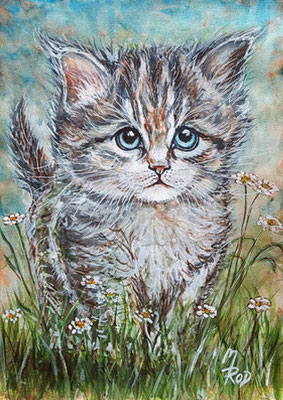 KATZE Nr.32, 30x21 cm, Acryl auf Aquarellpapier hinter Plexiglas inklusive Rahmen (NICHT ERHÄLTLICH)