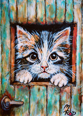 KATZE Nr.37, 30x21 cm, Acryl auf Aquarellpapier hinter Plexiglas inklusive Rahmen (NICHT ERHÄLTLICH) 