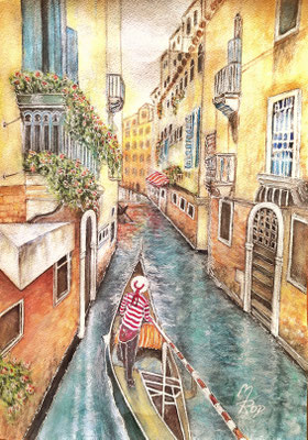 VENEDIG Nr.4; 51,5x40,5 cm; Aquarell mit Passepartout und Rahmen (Original nicht mehr erhältlich)