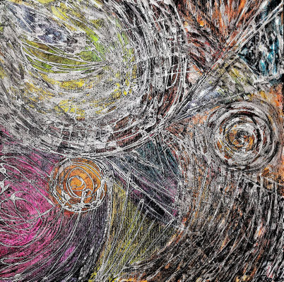 SNAKE HELIX; 80x80 cm; Mixed Media auf Leinen; Preis € 450,-