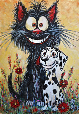 HUNDEFREUNDSCHAFT Nr.1; 30,5x21,5 cm; Acryl auf Aquarellpapier hinter Plexiglas inklusive Rahmen; Preis € 120,-