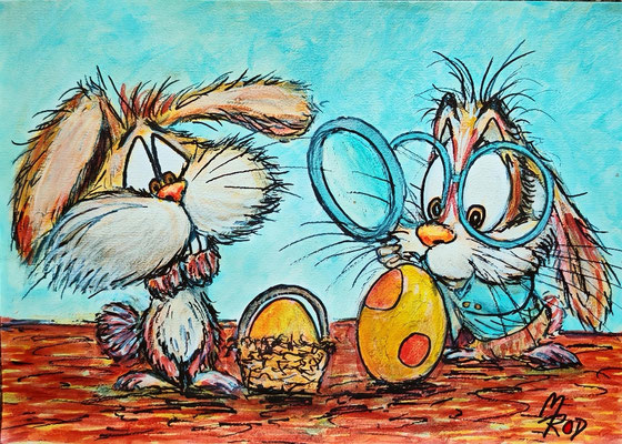 HASENLIEBE Nr.2, 21x30 cm, Acryl auf Aquarellpapier hinter Plexiglas inklusive Rahmen, Preis € 120, 