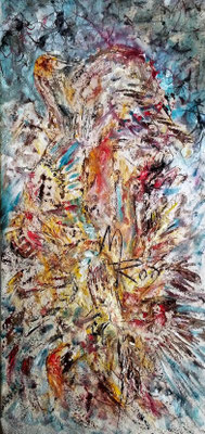 BIRDGAME; 80x40 cm; Acryl auf Tapete; Preis € 300,-